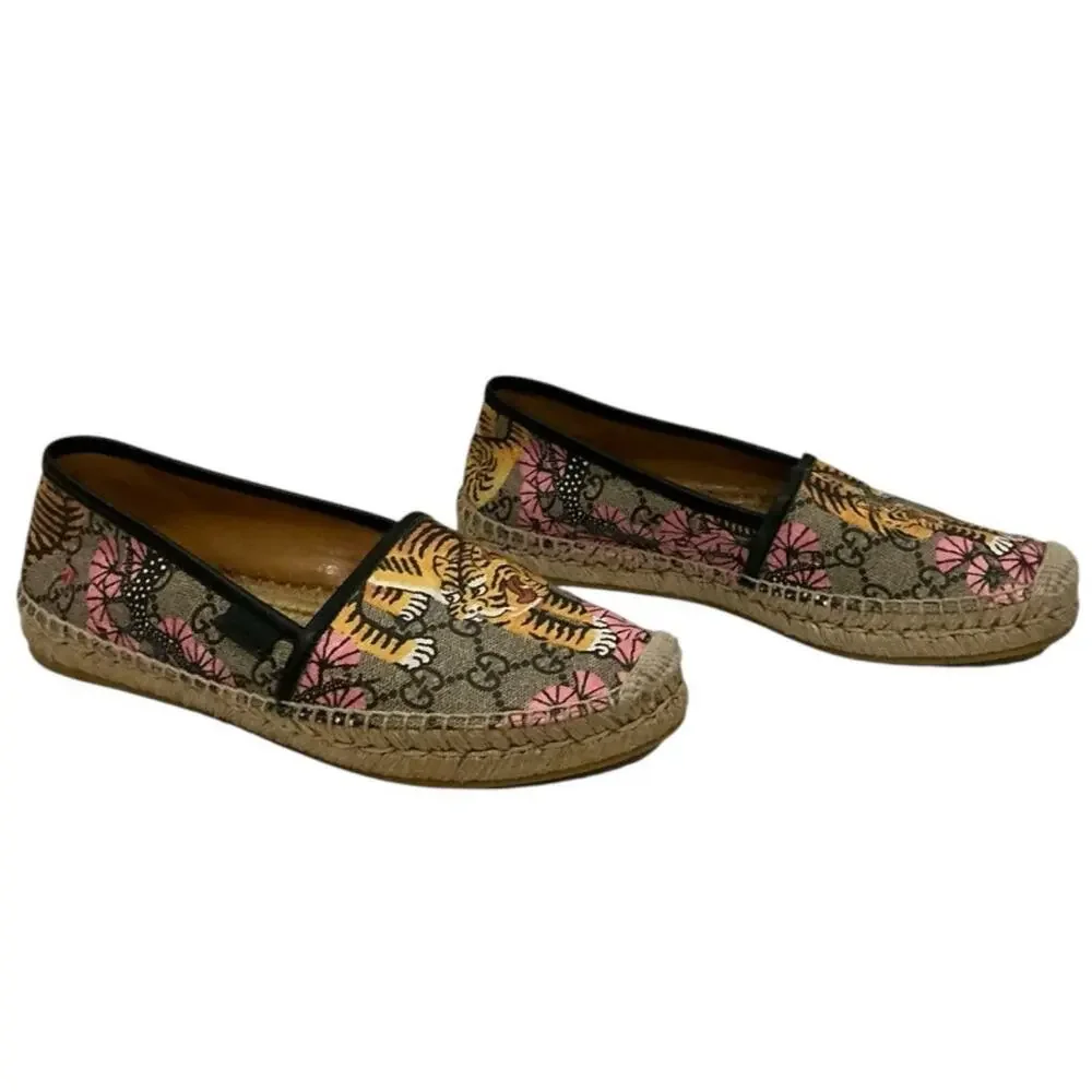 Gucci Bengal Tiger Floral Supreme Monogram Canvas Rare Espadrilles Size 7 1/2 - Picture 4 of 13